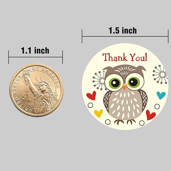 50 THANK YOU Sticker Owl Design 1.5" - Picture 2 of 7